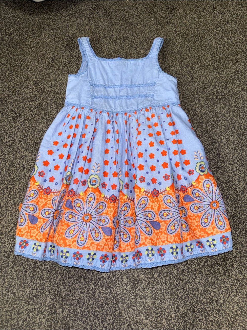 The Children’s Place Girls Dress 4T Blue Orange Floral Boho Sundress Retro